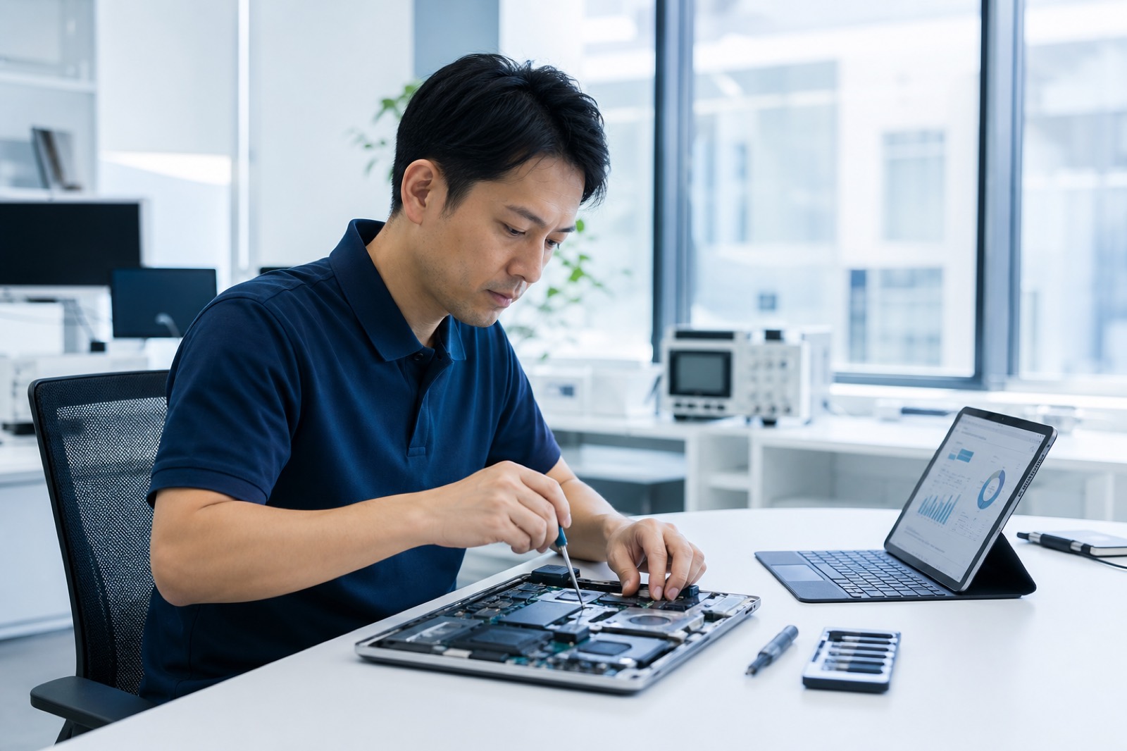 PCの診断・修理を行う株式会社Upaの技術スタッフ